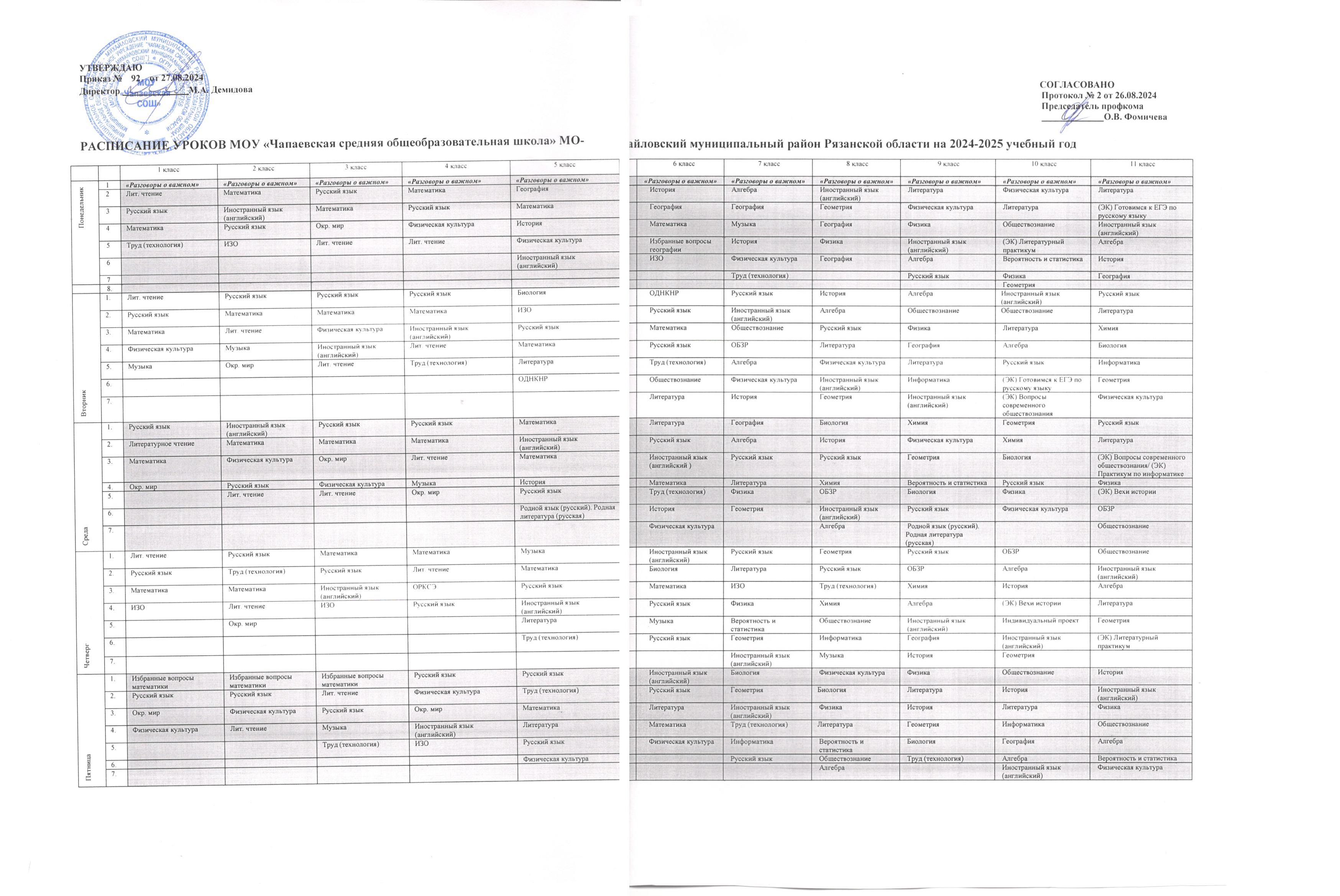 Расписание на 2024-2025 учебный год